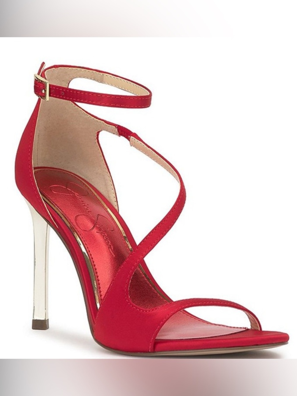 Jessica Simpson Red Satin Asymmetrical Strap Heels Size 12